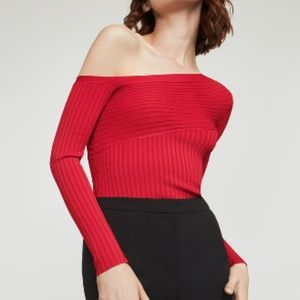 BCBGMAXAZRIA Aya One-Shoulder Sweater - Red Berry